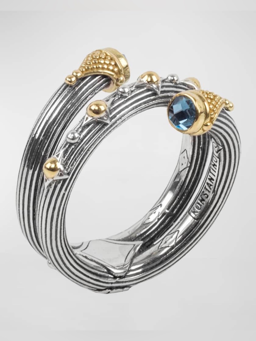 Konstantino Two-Tone Silver and Gold Wrap Ring with Blue Accent Stones - Picture 6 of 8